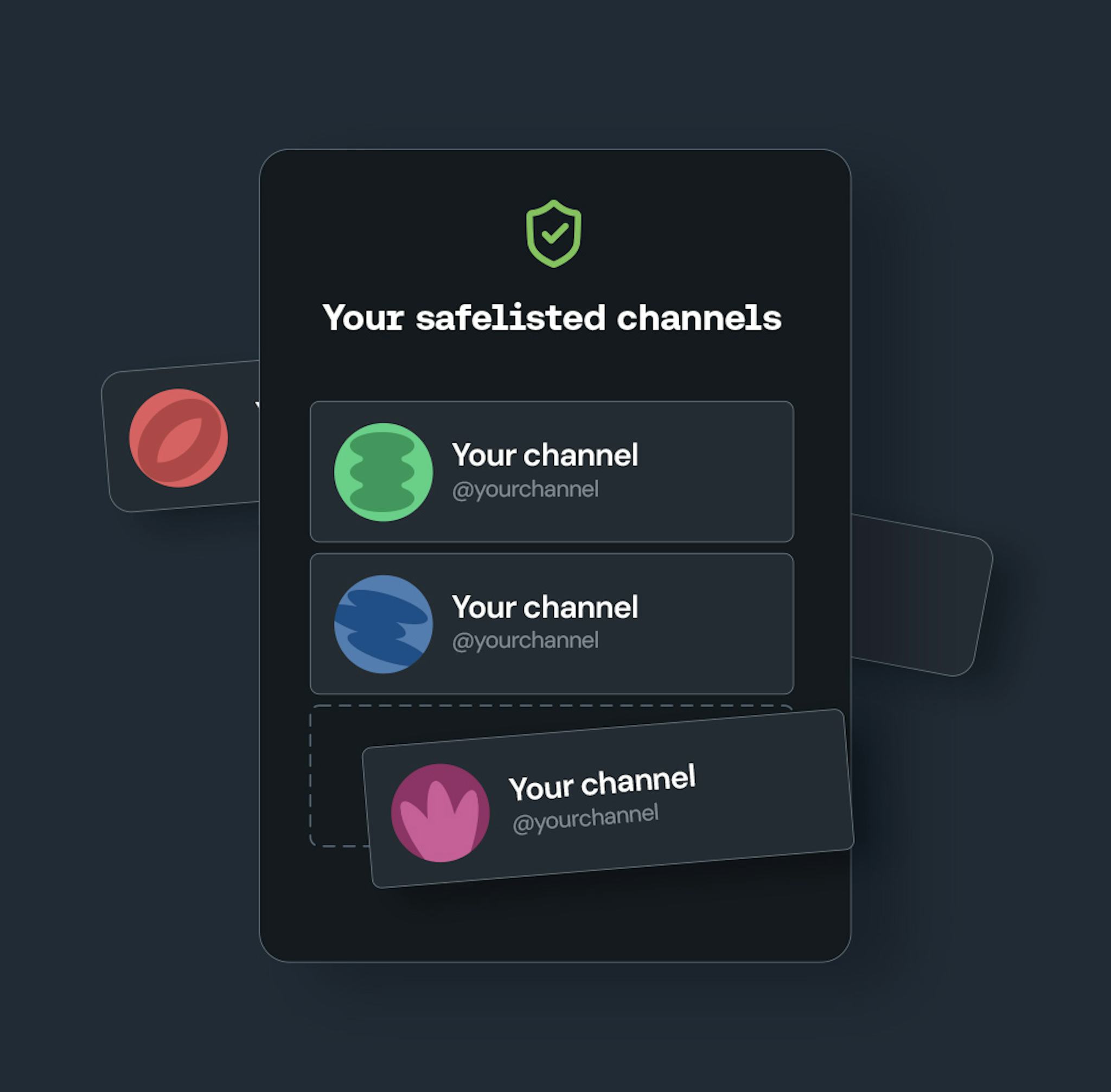 A graphic showing a representation of channels being added to our safelist feature.
