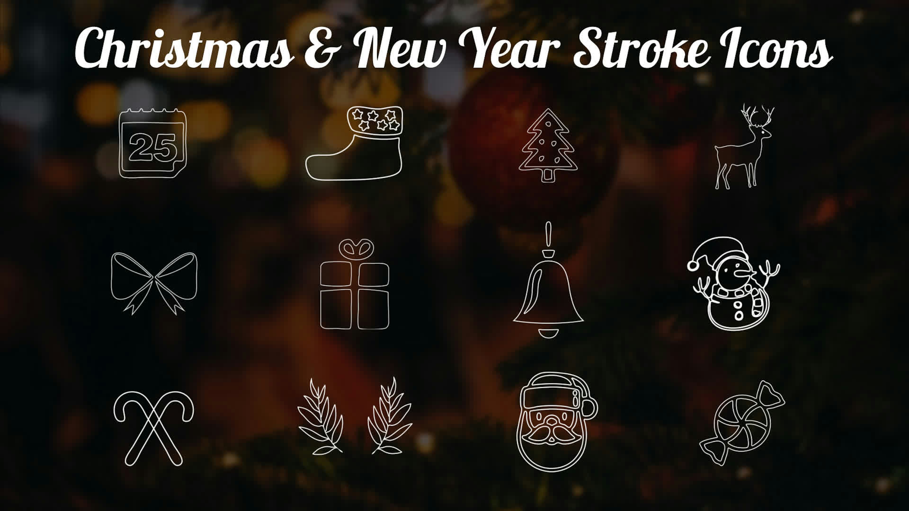 Christmas And New Year Stroke Icons