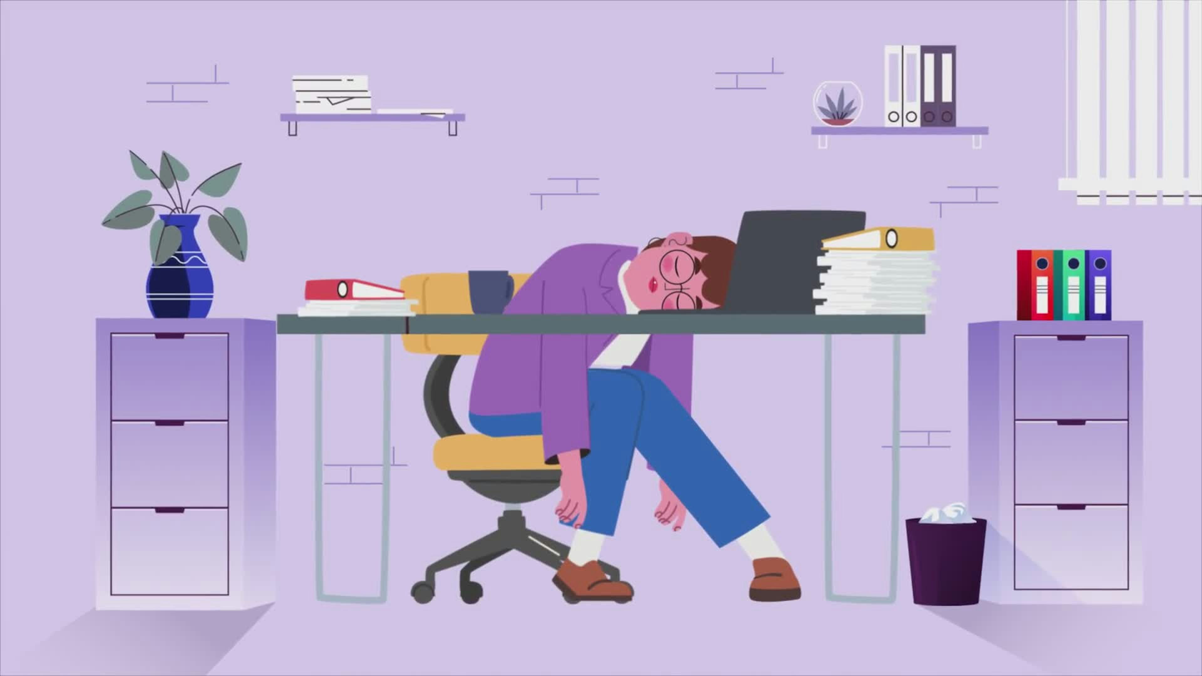 Female Employee Falling Asleep On The Desk From Exhaustion