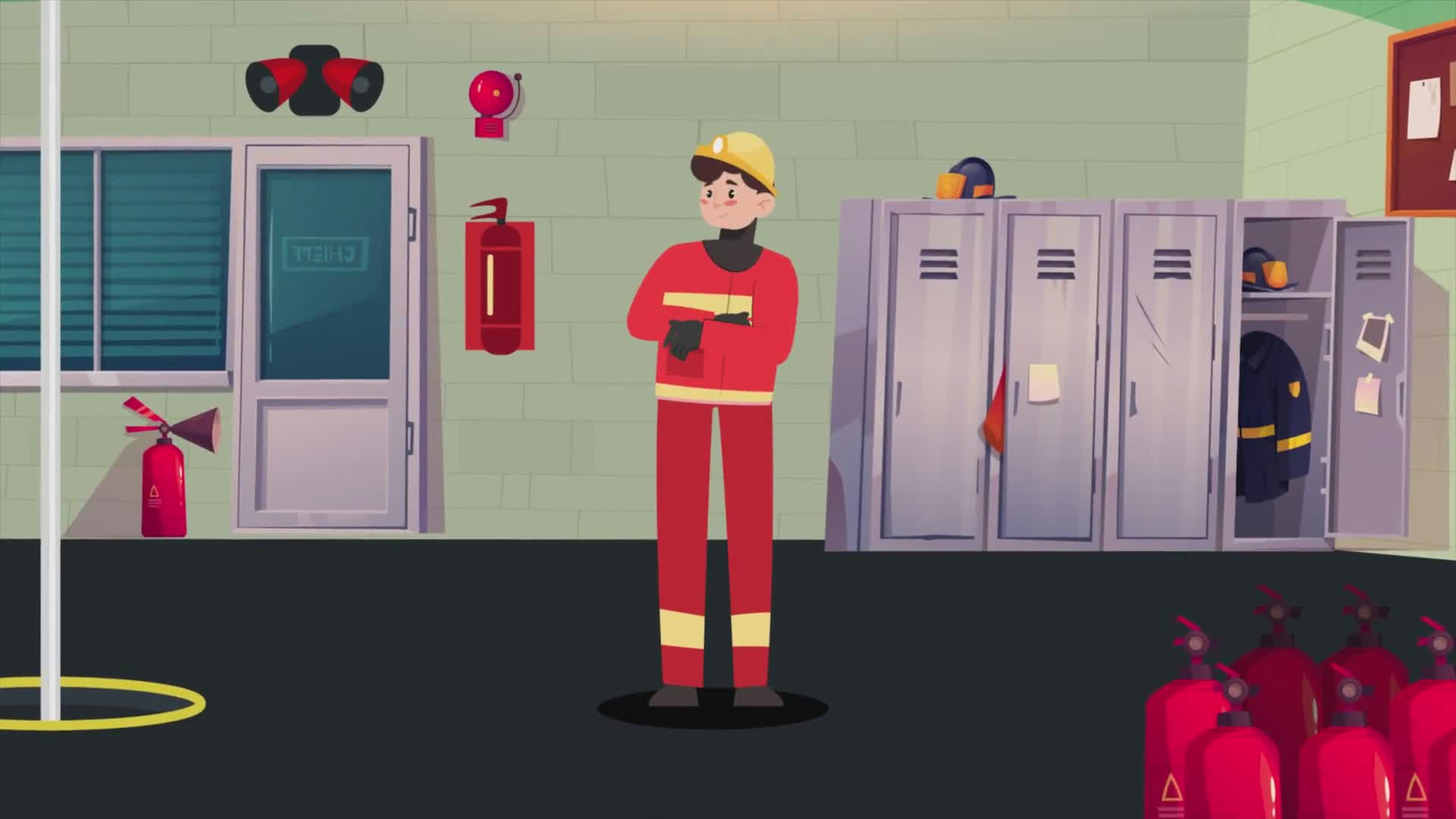 Firefighter Standing At The Fire Station