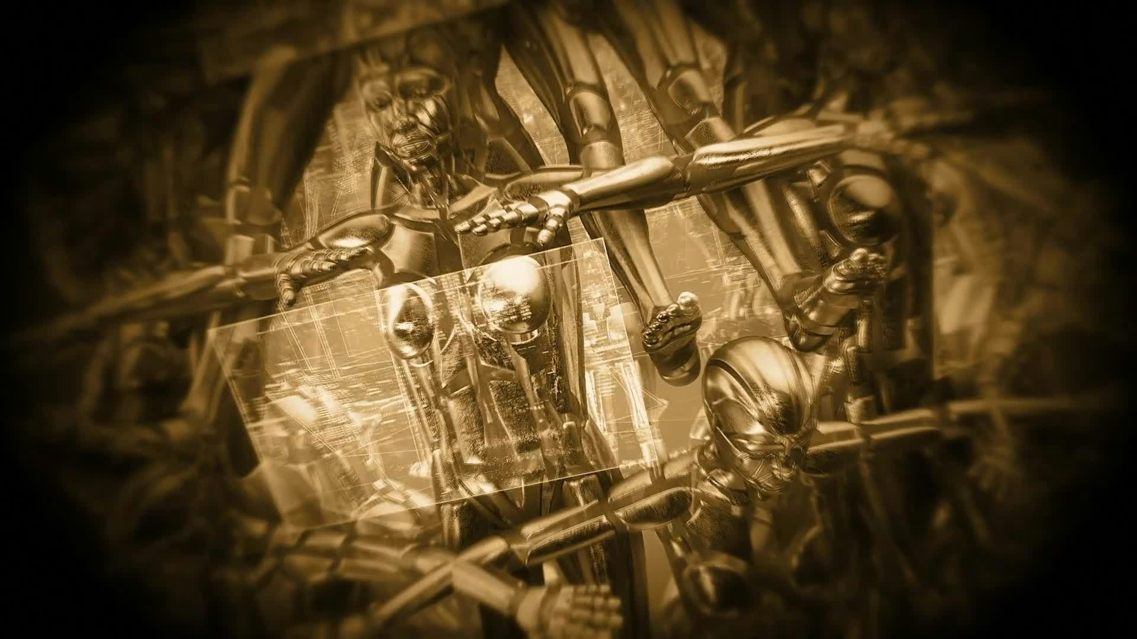 Group Of Artificial Intelligence Drones Sepia Style Film
