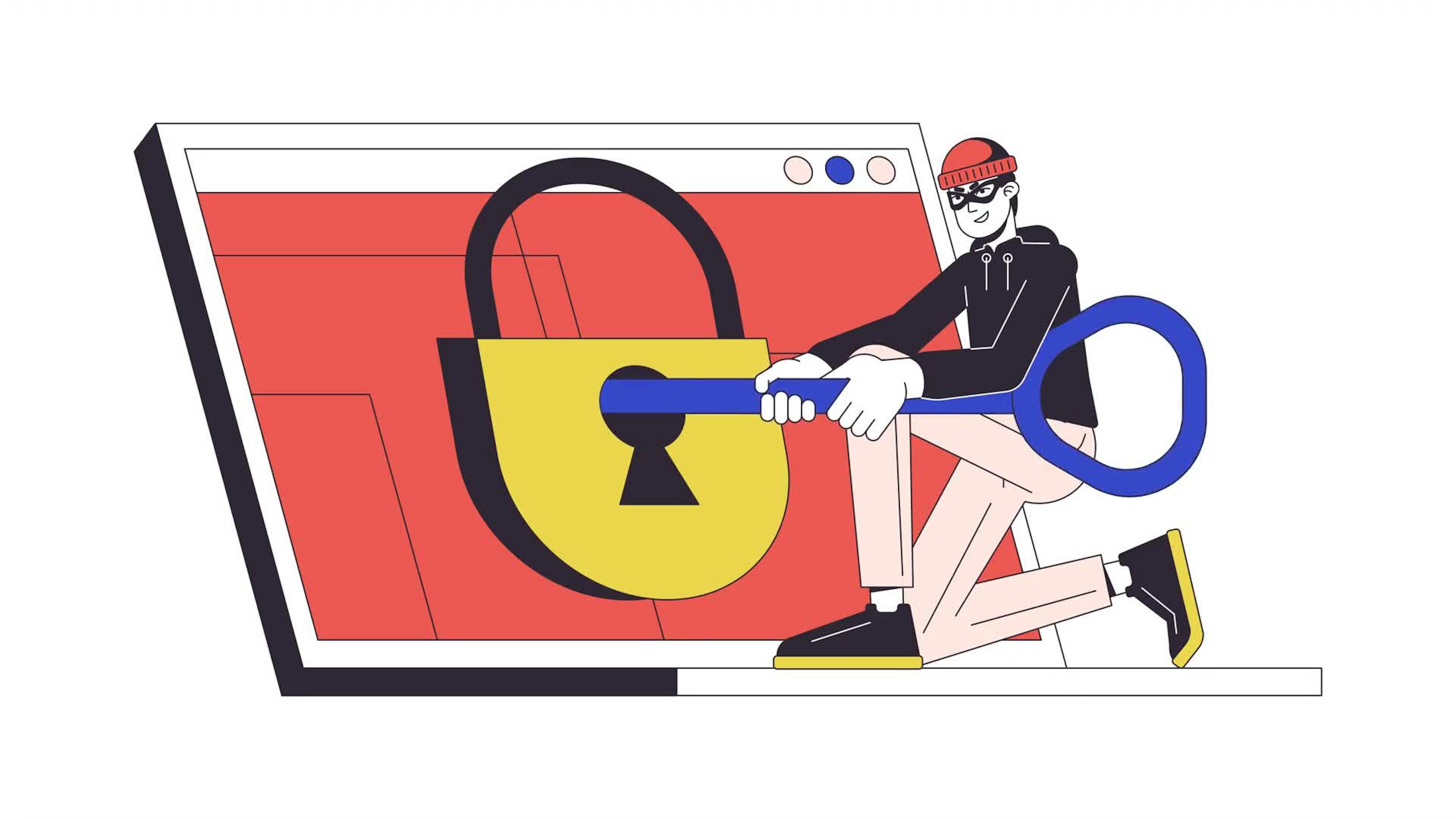 Malicious hacker laptop line animation