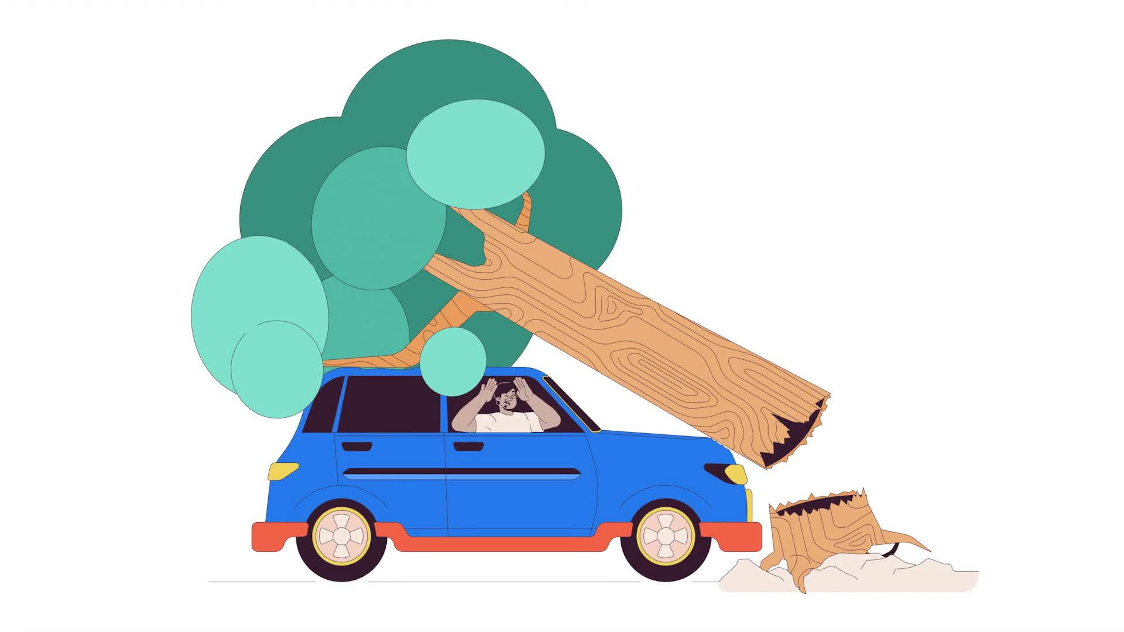 Man In Car Hitting Tree