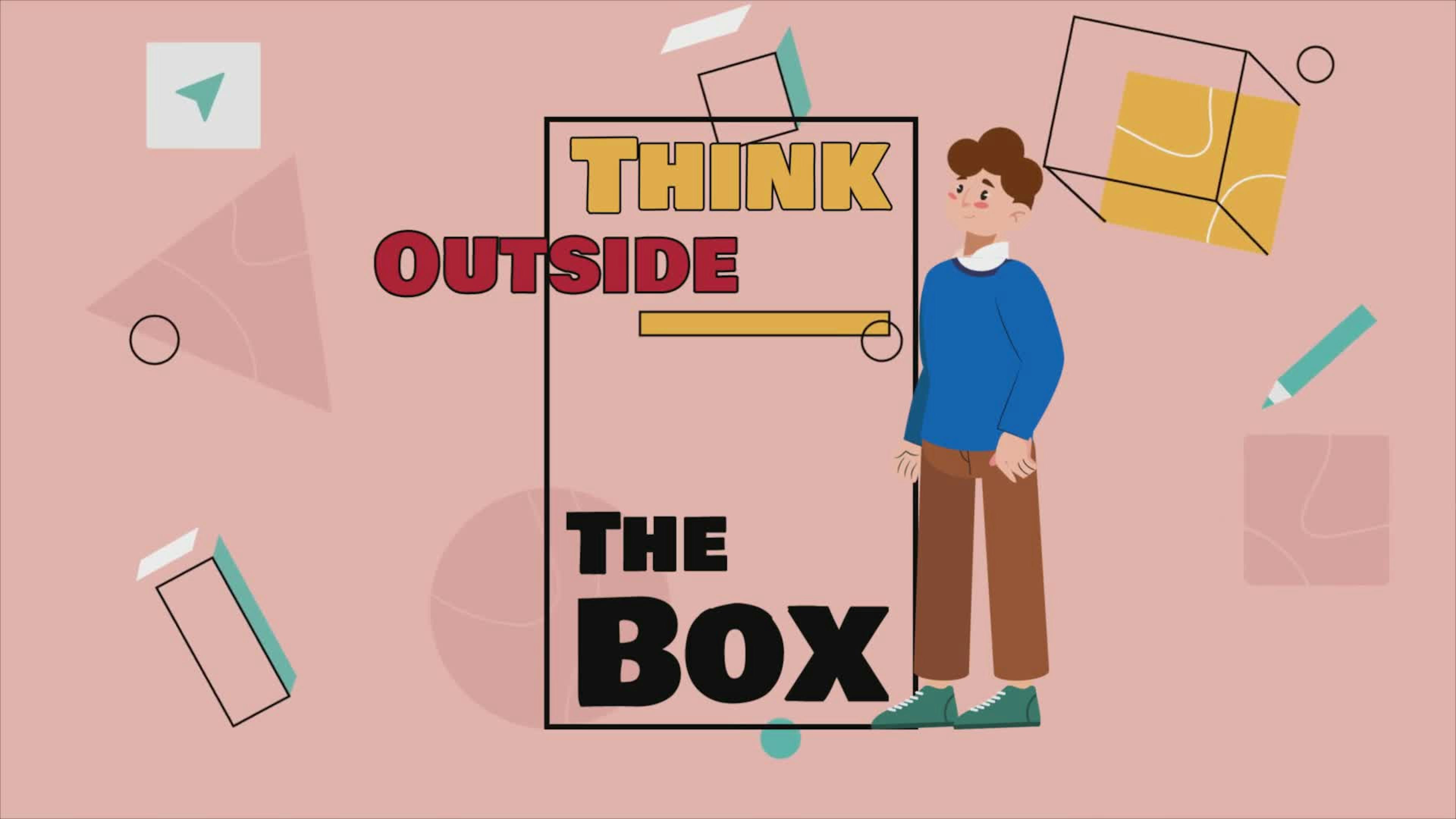 Man Standing Beside The Phrase Think Outside The Box