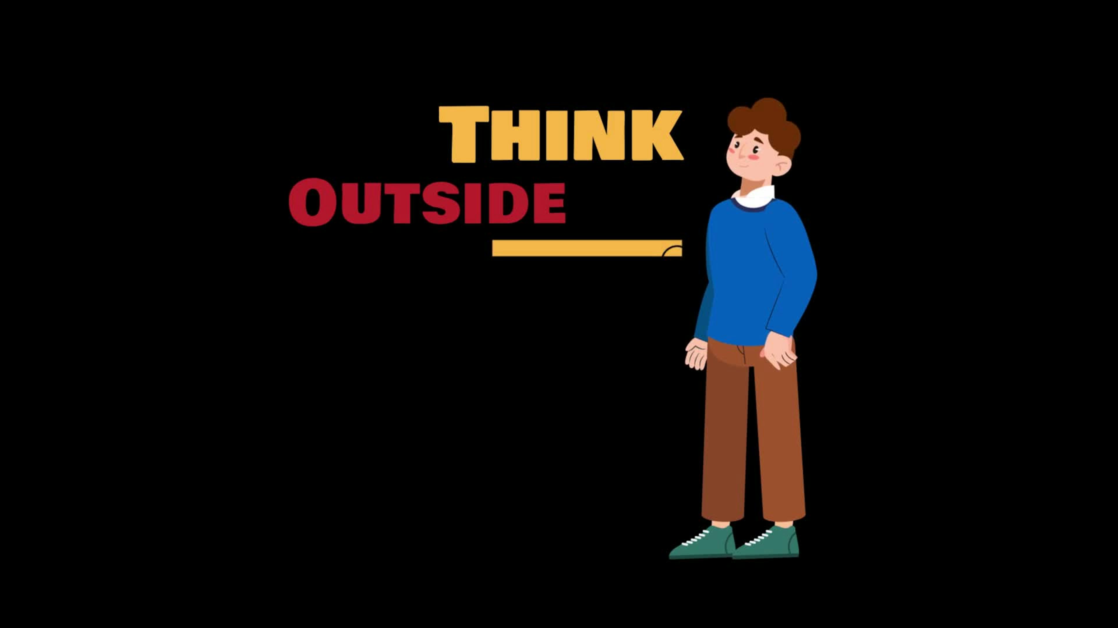 Man Standing Beside The Phrase Think Outside The Box On Alpha