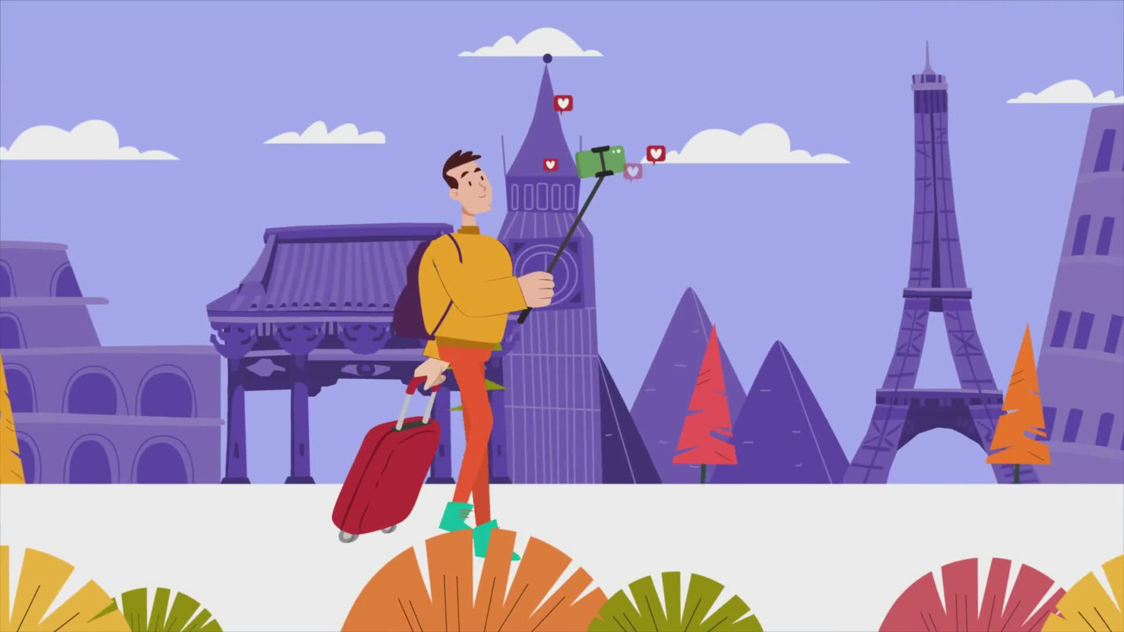 Man Walking With A Suitcase While Streaming Live