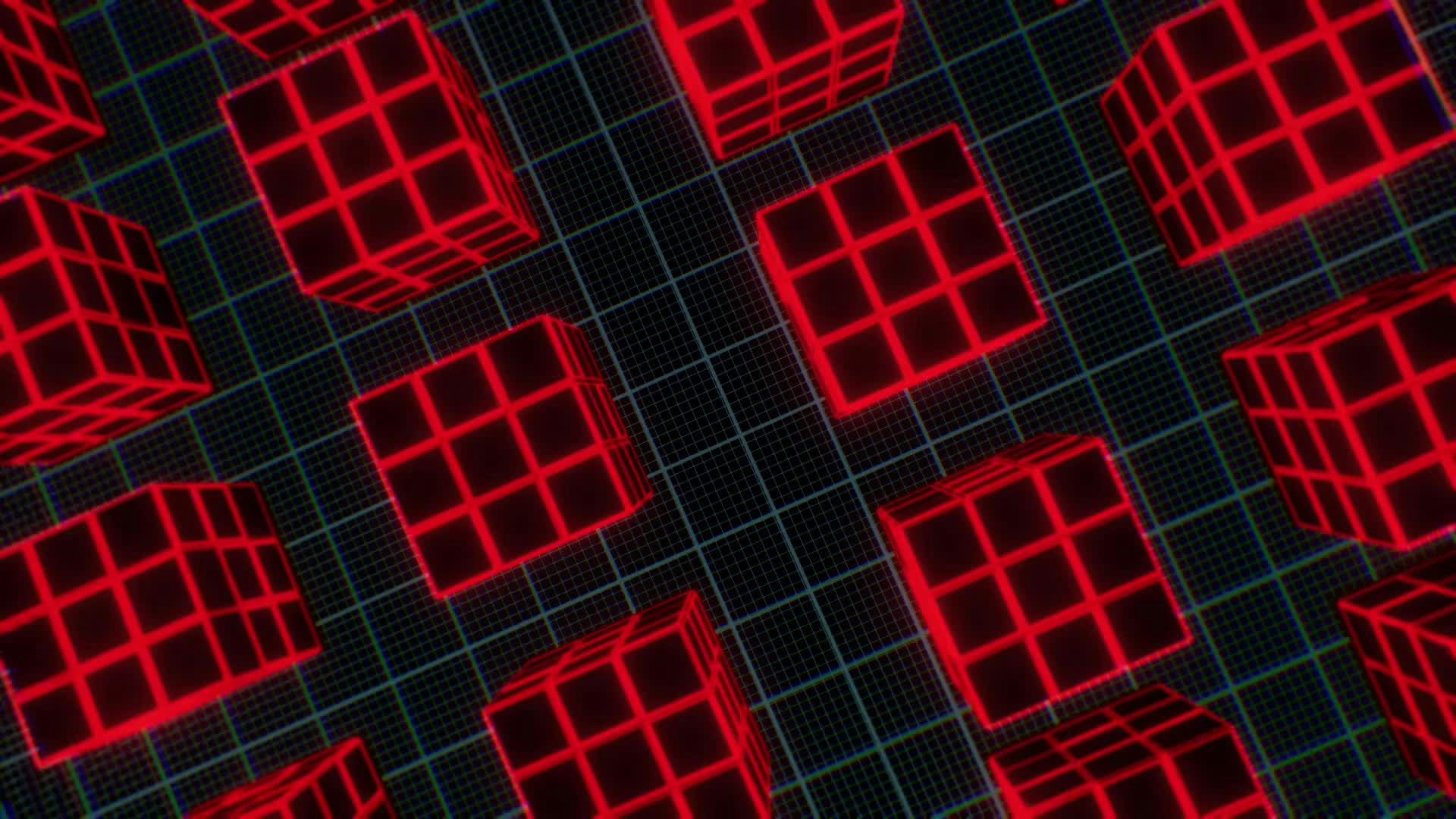 Retro Red Neon Outline Rubik's Cubes • Free Motion Graphics Template ...