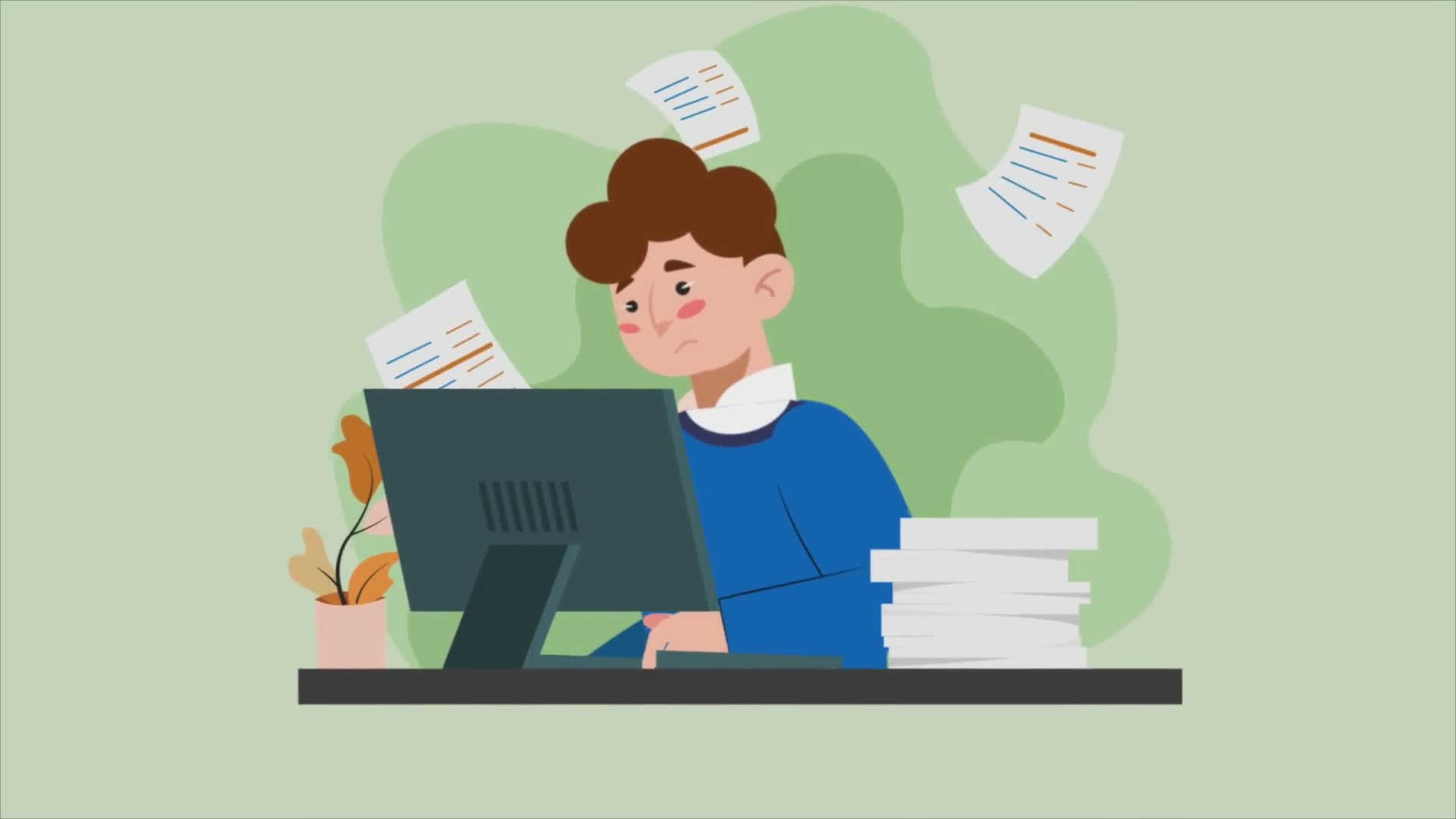 Sad Man Working On A Computer