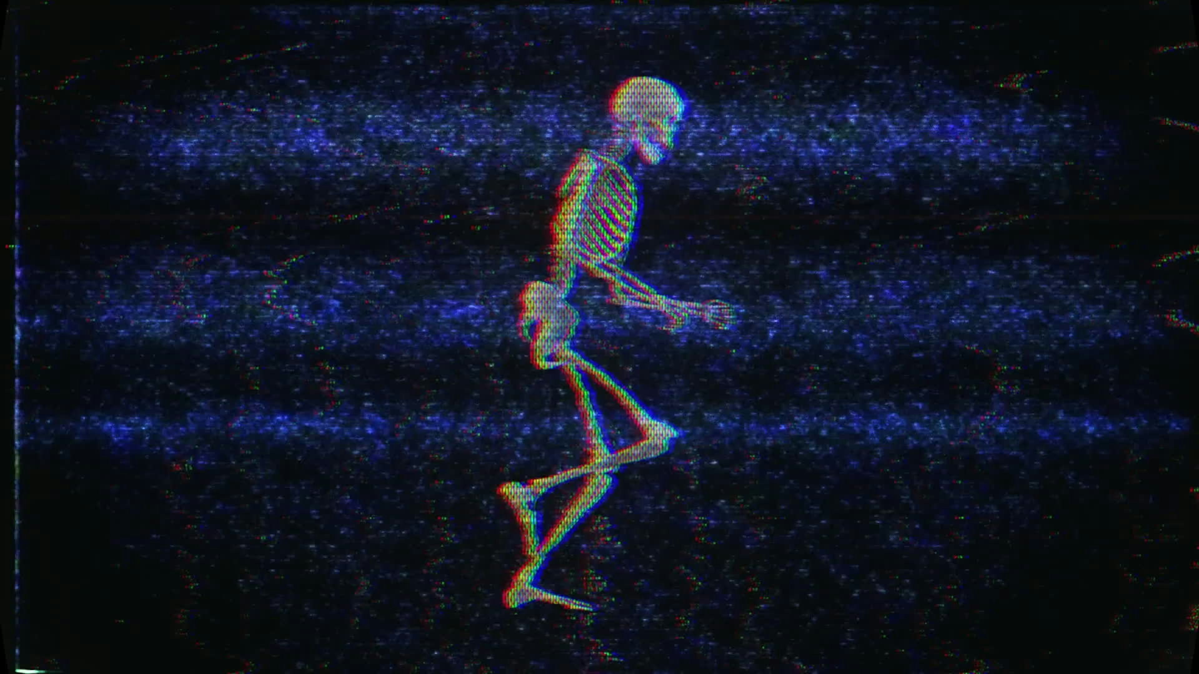 Skeleton Running Old VHS Footage