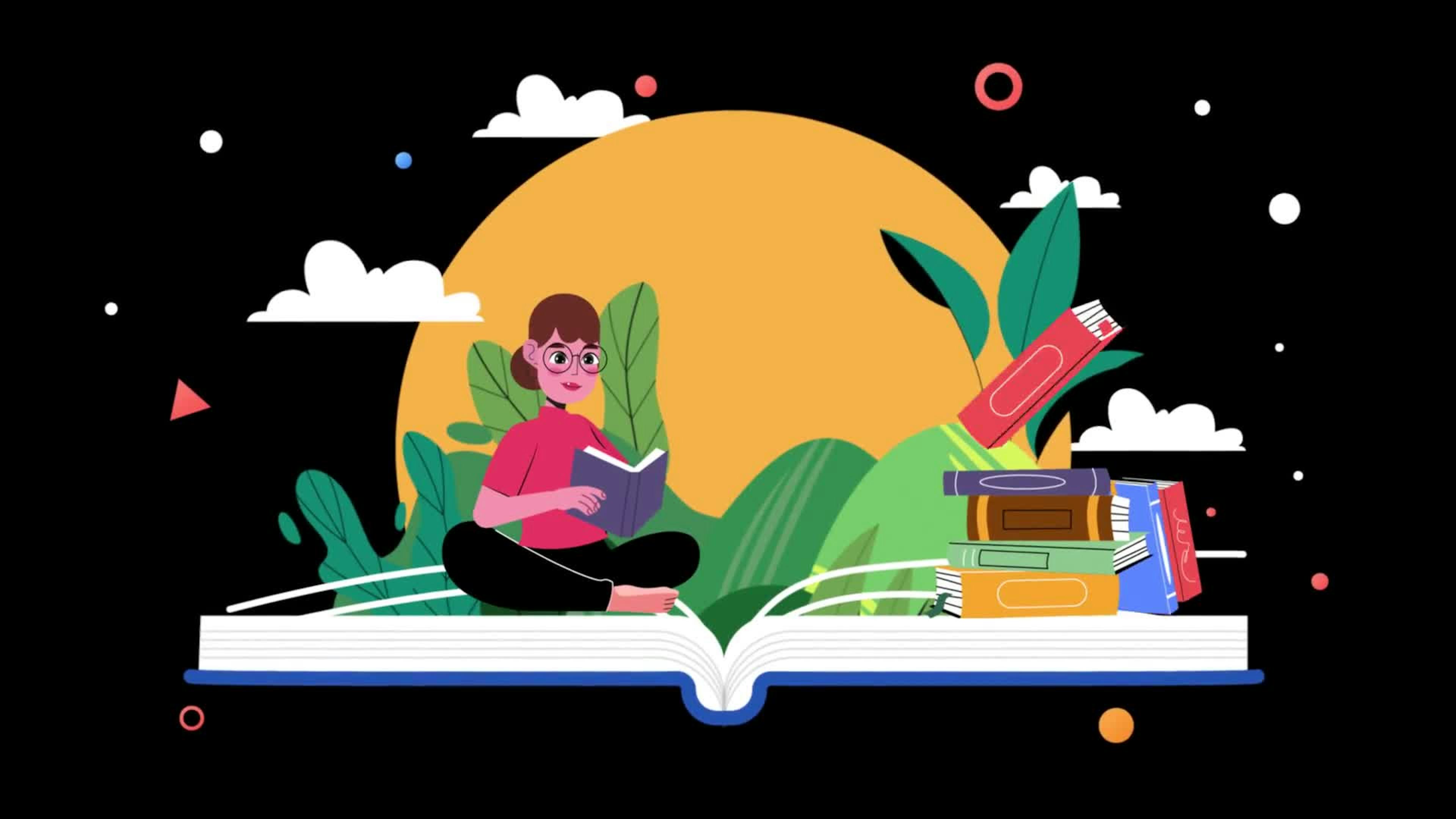 Woman Studying While Sitting On A Giant Book On Alpha